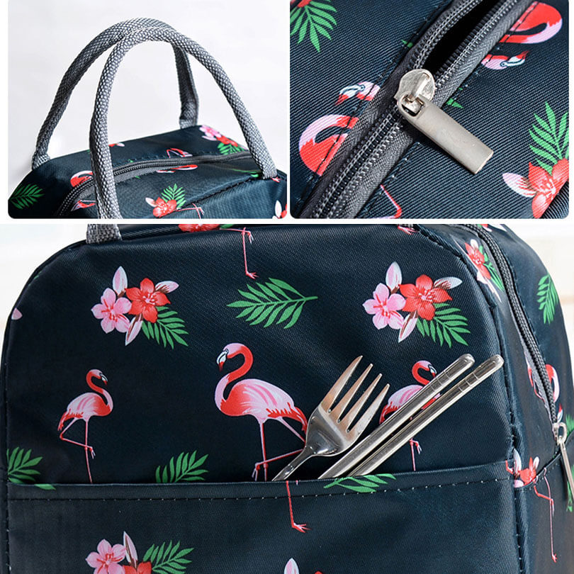 Flamingo Graphic Lunch Bag Double Handle Preppy Lunch Tote Bag