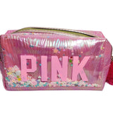 DecorADDA PINK Print PVC Pouch with Floating Glitter Sequins