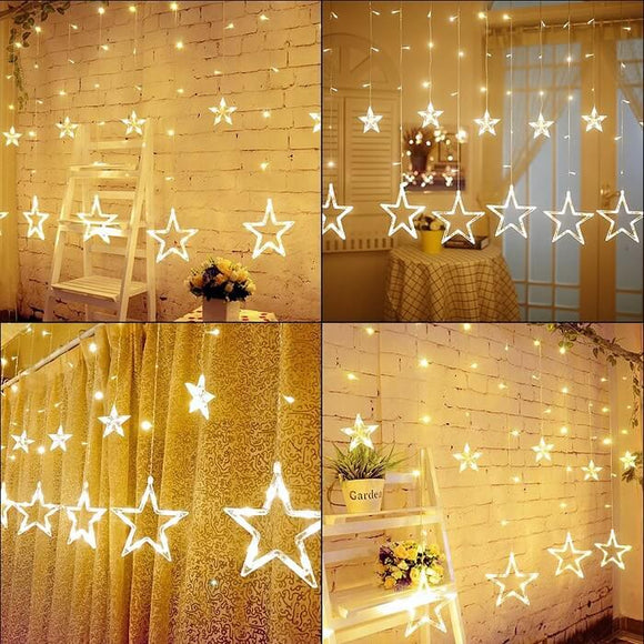 DecorADDA 12 (6 Big + 6 Small) Star String Lights | Diwali, Christmas, Weddings, Parties (Warm White)