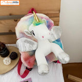 DecorADDA Unicorn Soft Plush Mini Backpack Bag for Kids | Girls Bag | Kindergarten Picnic Party Cute Fur Bag MULTICOLOR